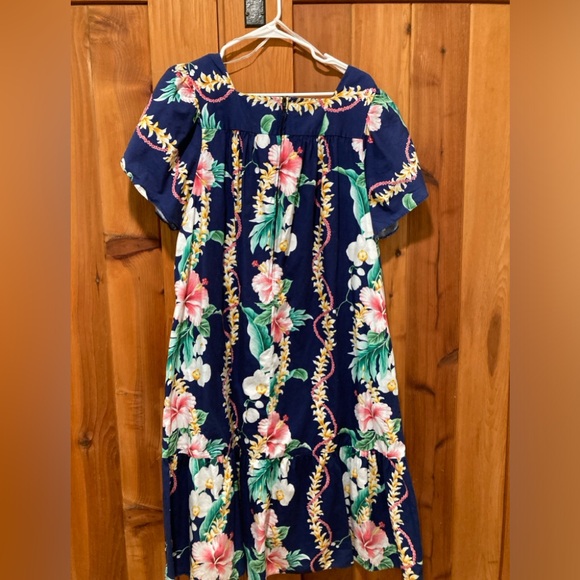 XL Royal Creations Hawaiian MuuMuu Womens muu muu dress cotton blue hibiscus - Picture 2 of 11